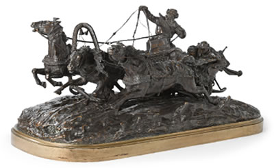 Evgeni Alexandrovich (Eugene) Lanceray : A MONUMENTAL RUSSIAN BRONZE GROUP: A PLEASURE RIDE IN A WINTER TROIKA