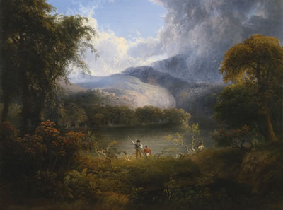 Thomas Doughty : HUNTERS WITH A DOG IN A LANDSCAPE