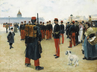 Pierre Georges Jeanniot : ELÈVES CAPORAUX SUR L'ESPLANADE DES INVALIDES À PARIS