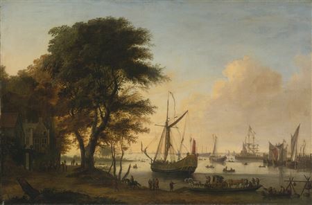 Jan Wyck : A BOATING SCENE WITH A ROYAL YACHT, POSSIBLY THE KATHERINE