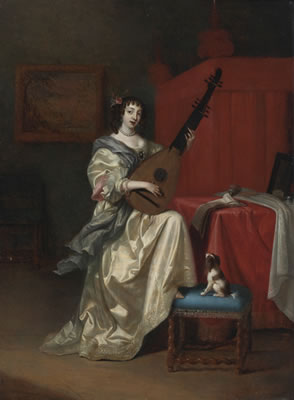 Reynier De La Haye : PORTRAIT OF A YOUNG WOMAN PLAYING THE LUTE