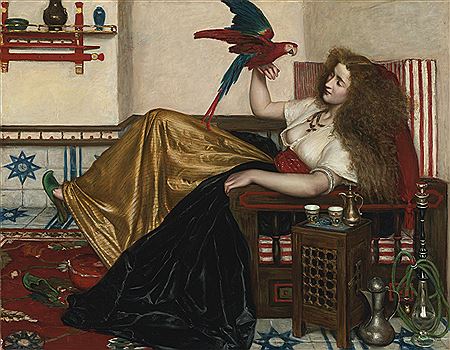 Valentine Cameron Prinsep : THE LADY OF THE TOOTI-NAMEH OR THE LEGEND OF THE PARROT