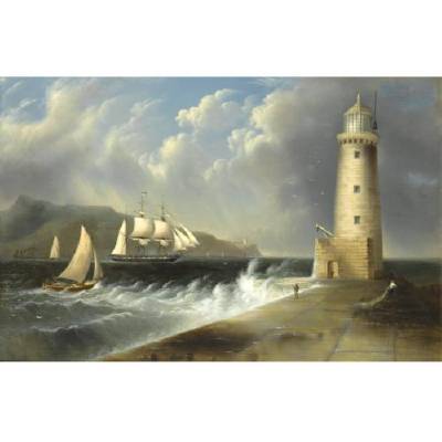 Edmund C Coates : Seascape with Lighthouse