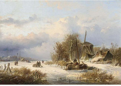 Nicolaas Martinus Wijdoogen : A WINDMILL IN A WINTER LANDSCAPE