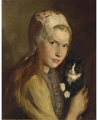 Hendrik Maarten Krabbe : A GIRL WITH HER CAT