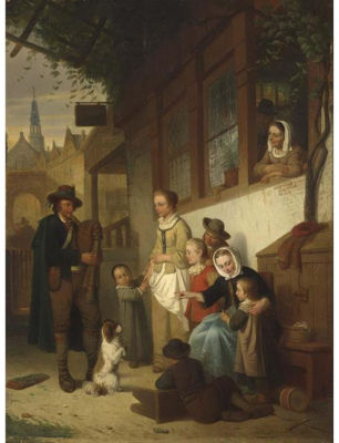 Adrien Ferdinand De Braekeleer : A STREET-MUSICIAN IN ANTWERP