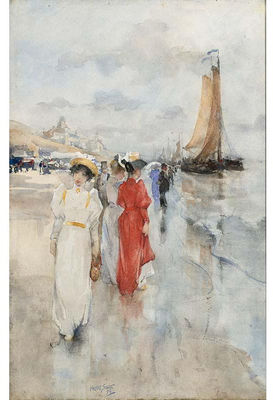 Hobbe Smith : Elegant Ladies Strolling on the Beach