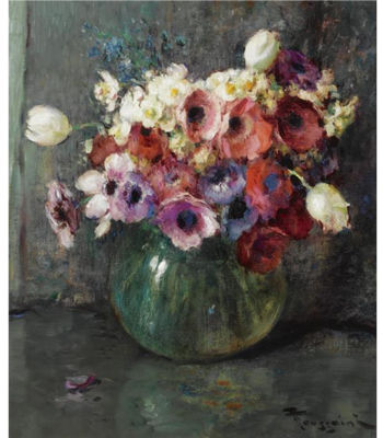 Josef Thoma the Younger : A STILL LIFE WITH ANEMONES IN A VASE