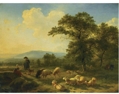 Balthasar Paul Ommeganck : SHEPHERDS WITH THEIR HERD IN A FOREST LANDSCAPE