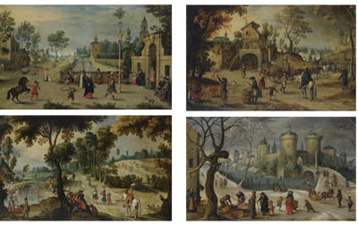 Sebastian Vrancx : A SET OF FOUR LANDSCAPES REPRESENTING THE FOUR SEASONS: SPRING; SUMMER; AUTUMN; WINTER