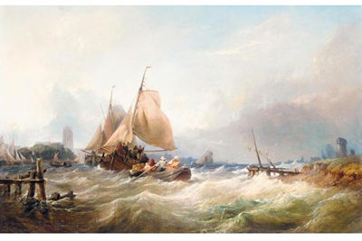 Thomas Sewell Robins : BRINGING IN THE LOBSTER POTS IN HEAVY SEAS