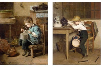 Pierre Edouard Frere : LES PETITS TAMBOURS: A PAIR OF PAINTINGS