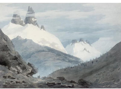 John Robert Cozens : BETWEEN CHAMONIX AND MARTIGNY - THE AIGUILLE VERTE