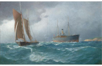 Emilios Prosalentis : SAILING BOAT AND STEAMSHIP AT SEA