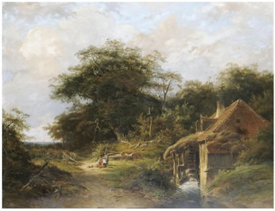 Johannes Gijsbertus Ravenswaay : A REST BY THE WATERMILL