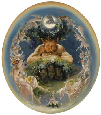 Daniel Maclise : PAN AND THE DANCING FAIRIES (THE FAUN AND THE FAIRIES); Oval