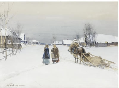 Mikhail Abramovich Balunin : VILLAGE IN WINTER