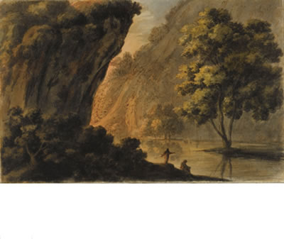 Robert Adam : A RAVINE WITH FIGURES ON A RIVER BANK