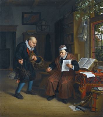 Michel van Muscher : A PEASANT OFFERING POULTRY TO A LAWYER