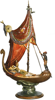 Franz Bergmann : TABLE LAMP WITH CLEOPATRA RECLINING ON A BOAT