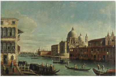 Apollonio Domenichini : VENEZIA, IL PONTE DI RIALTO CON IL PALAZZO DEI CAMERLENGHI; VEDUTA DEL CANAL GRANDE CON LA BASILICA DELLA SALUTE