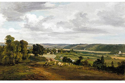 William Alfred Delamotte : VIEW OF THE THAMES VALLEY BETWEEN MARLOW AND BISHAM