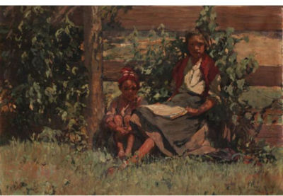 Istvan Mero : TWO CHILDREN IN A SUMMER LANDSCAPE