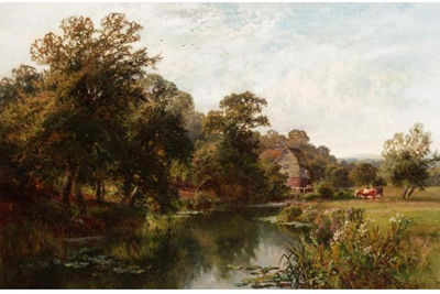 Walter Wallor Caffyn : A BRIGHT MORNING ON THE MOLE NEAR DORKING