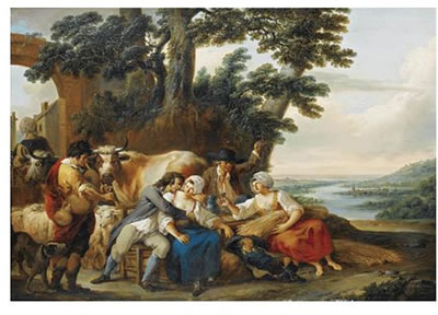 Louis-Joseph Watteau de Lille : LA RÉCRÉATION DES MOISSONNEURS;LA FAMILLE VILLAGEOISE; a pair (2)