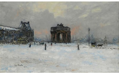 Siebe Johannes Ten Cate : Paris, le Pavillon de Flore et l'Arc de Triomphe du Carrousel sous la neige