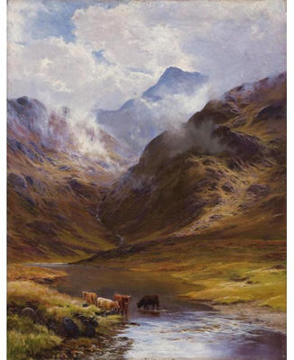 James Henry Crossland : MOUNTAIN LANDSCAPE WITH COWS