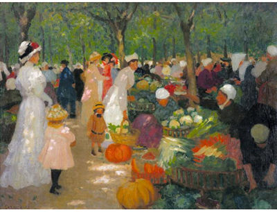 Ethel Carrick Fox : MARKET, UNDER TREES