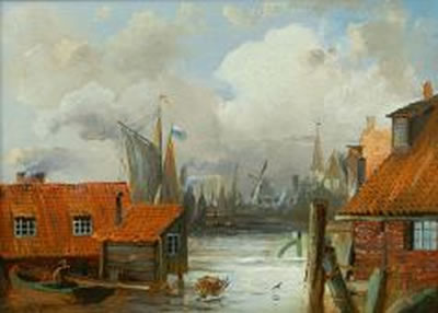 Paul Koster : A view of the river Elbe near Altona