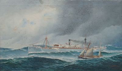 John Mohrmann : Portrait of the Steamship Helene Menzell with a Pilot Boat