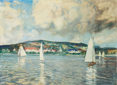 Walter Geffcken : Sailing Boats in an idyllic Landscape