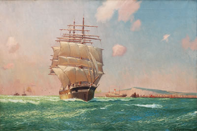 Robert Schmidt-Hamburg : Tall Ship and Steamship of the Hamburg Süd off the Coast of Dover