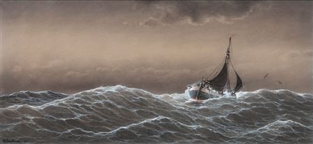 Heinrich Leitner : Fishing Boats in a Storm