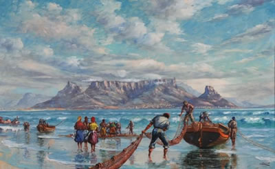 Adelio Zagni Zeelie : FISHERMEN ON A CAPE BEACH