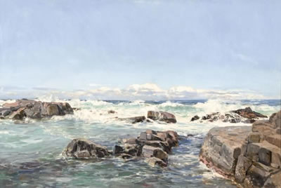 Cecil Thornley Stewart : BREAKING WAVES ON THE ROCKS