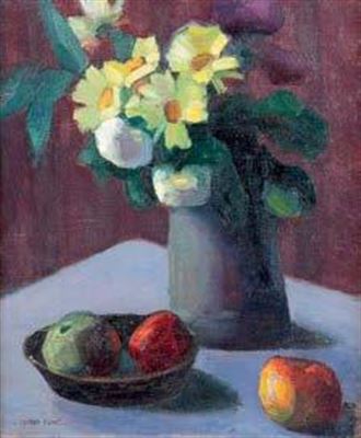 Alfred Dunet : Nature morte aux fruits et fleurs