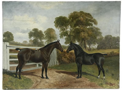 Frederick Albert Clark : Two Thoroughbreds at Gate