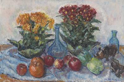 Edna Maschgan : Still Life with Fruit and Flowers