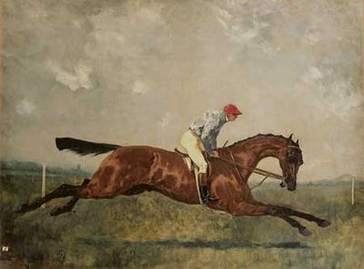 Rene Pierre Charles Princeteau : CHEVAL DE COURSE ET JOCKEY PORTANT SANS DOUTE LES COULEURS CHÉDEVILLE