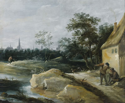 Lodewijk Vadder : PAYSAGE DE RIVIÈRE AVEC LES TOITS D'ANVERS DANS LE FOND