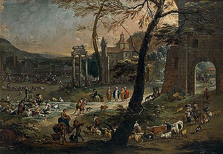 Pieter Van Bredael : Scène de marché sur le Campo Vaccino