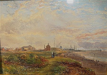 William Henry Nutter : Silloth, coastal view with boats & figures