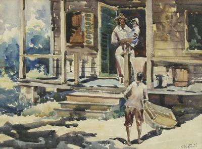 John Chetcuti : Southern Blacks on the Porch ina Newcomb Macklin frame