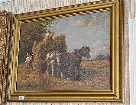 David Thomas Robertson : Figures loading a haycart in a summer landscape