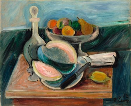 Rudolf Levy : 'Stilleben mit Fruchtschale, Melone und Karaffe'