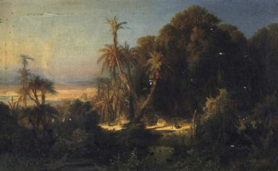 Alexius Geyer : Arabian town in the shadow of the palms of an oasis